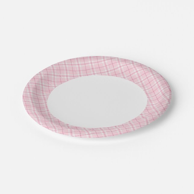 Light Pink Plaid Paper Plate (Angled)