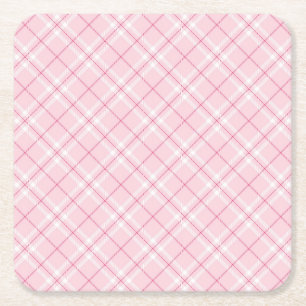 Light Pink Plaid Square Paper Coaster