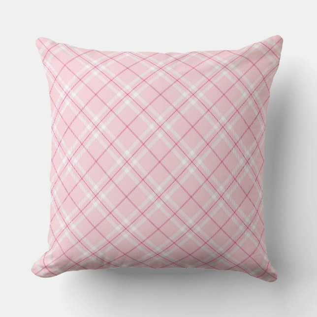 Light Pink Plaid Throw Pillow (Front)
