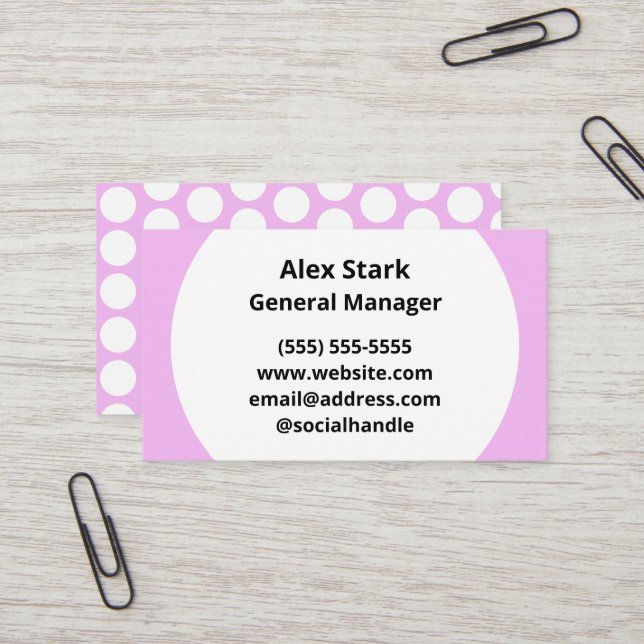 Light Pink Polka Dot Business Cards (Front/Back In Situ)
