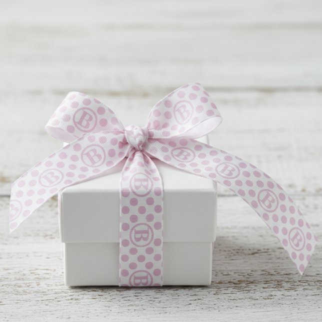 Light Pink Polka Dot Grosgrain Ribbon (Pretty Pastel Pink Ribbon for Her. Girly Pink Polka Dots & Monogram for Girl Birthday or Baby Shower)