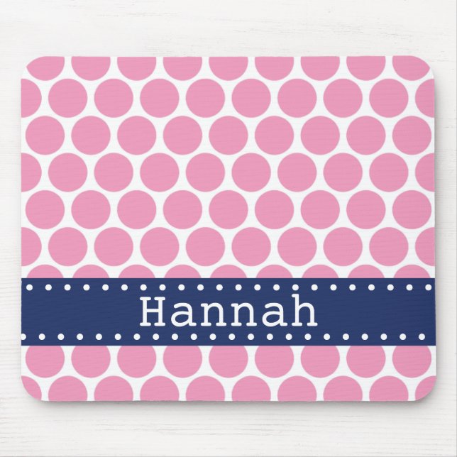 Light Pink Polka Dot Pattern Blue Banner Mouse Pad (Front)