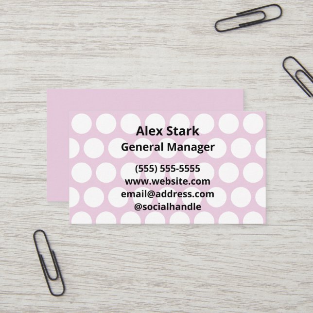 Light Pink Polka Dotted Business Cards (Front/Back In Situ)