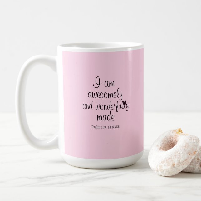 Light Pink Positive Bible Affirmation Simple Coffee Mug (With Donut)