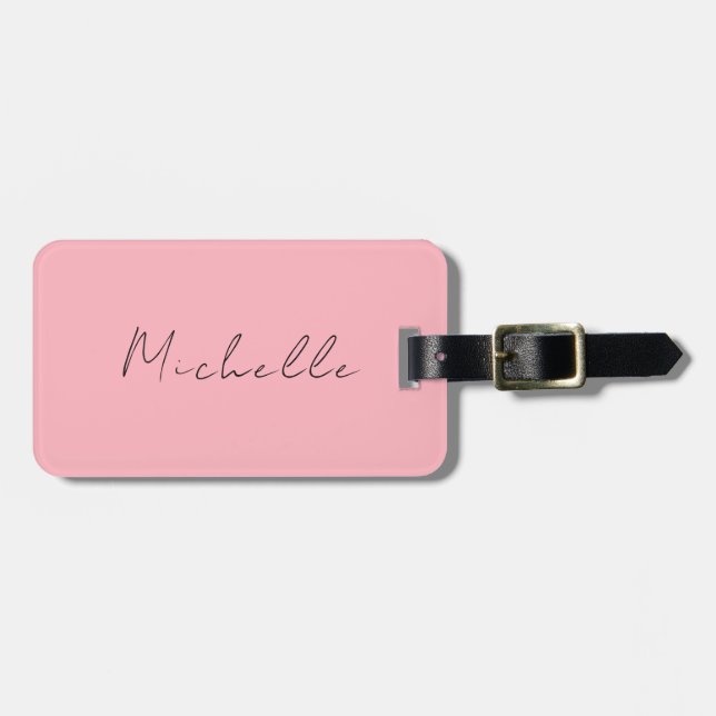 Light Pink Professional Unique Classic Handwriting Luggage Tag (Front Horizontal)