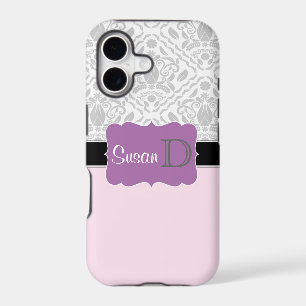 Light Pink Purple monogrammed damask iPhone 5 case