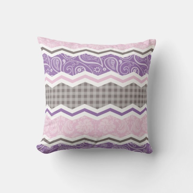 Light Pink, Purple, & Taupe Country Patterns Throw Pillow (Front)
