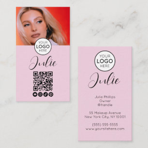 Light Pink QR Code, Logo, and Photo Makeup Business Card