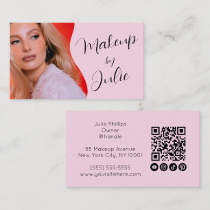 Light Pink QR Code, Social Icon, and Photo Makeup Business Card