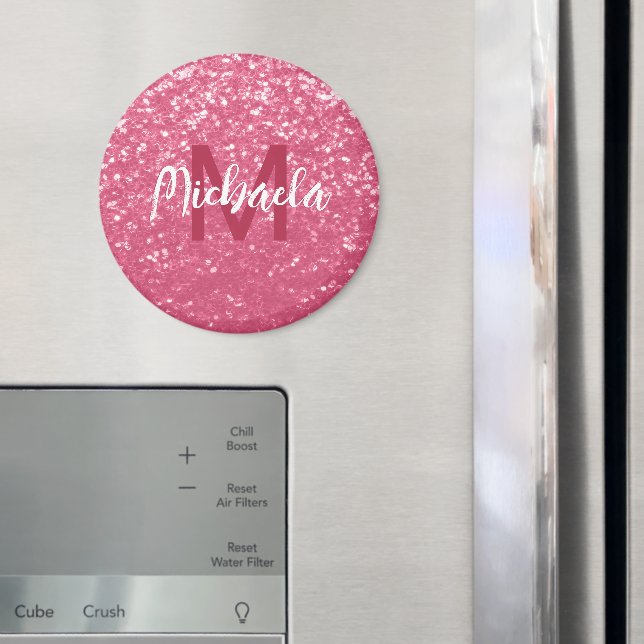 Light pink red rose faux sparkles glitter Monogram Magnet (In Situ (Fridge))