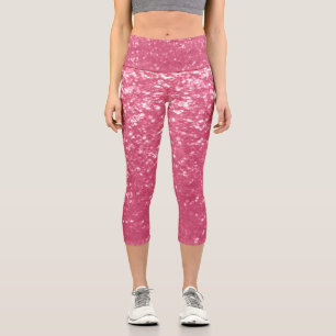 Light pink rose faux sparkles glitter capri leggings