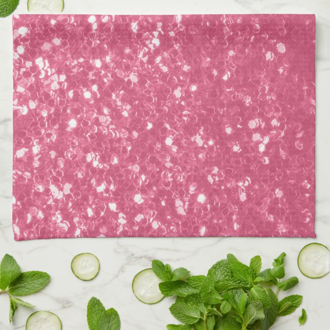 Light pink rose faux sparkles glitter kitchen towel (Folded)