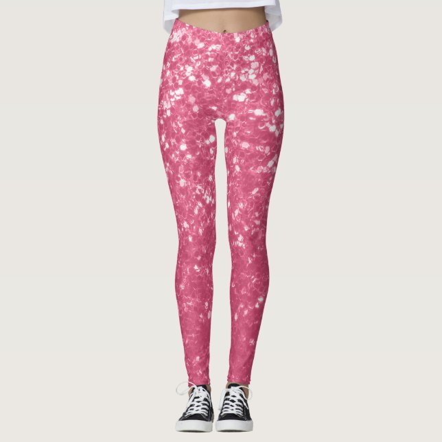 Light pink rose faux sparkles glitter leggings (Front)