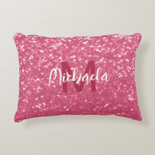 Light pink rose faux sparkles glitter Monogram Accent Pillow