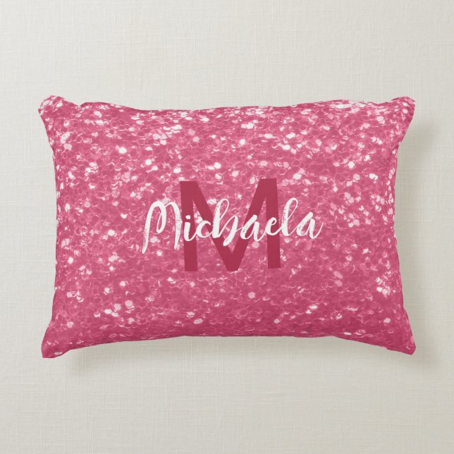 Light pink rose faux sparkles glitter Monogram Accent Pillow (Front)