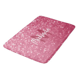 Light pink rose faux sparkles glitter Monogram Bath Mat