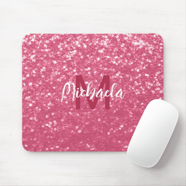 Light pink rose faux sparkles glitter Monogram Mouse Pad (With Mouse)