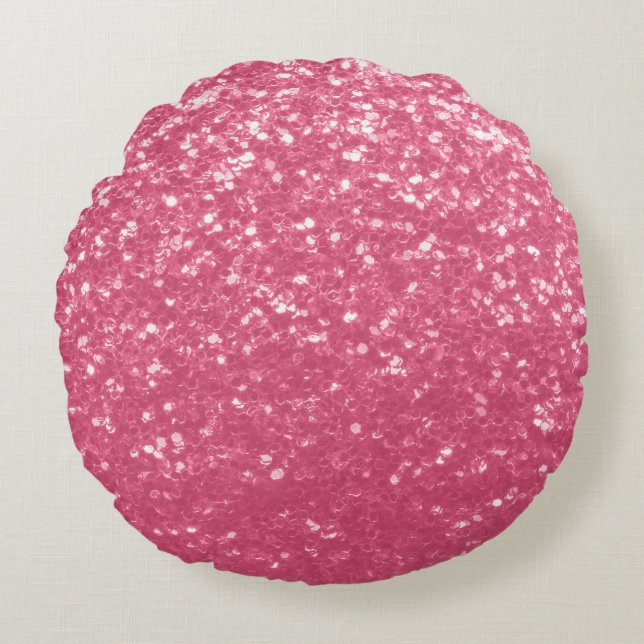 Light pink rose faux sparkles glitter round pillow (Front)