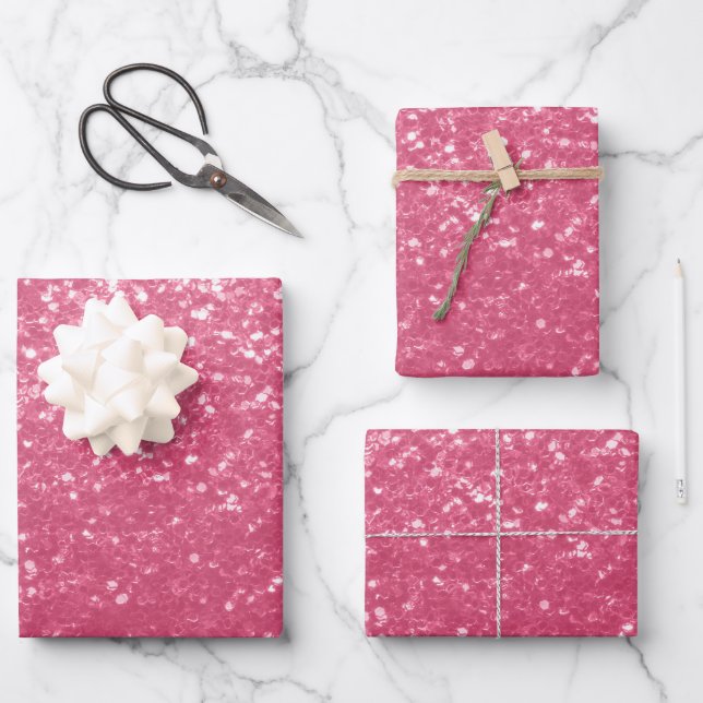 Light pink rose faux sparkles glitter wrapping paper sheet (Front)