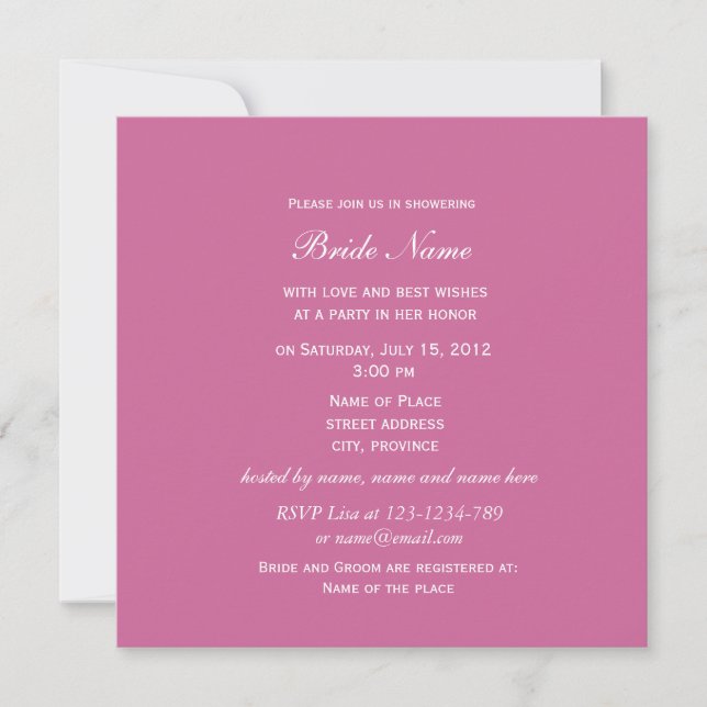 Light pink rose flowers bridal shower invitations (Front)