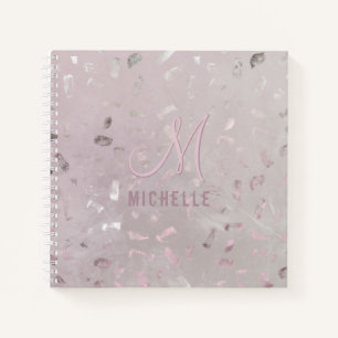 Light Pink Rose Gold Glitter Monogram Name Michell Notebook