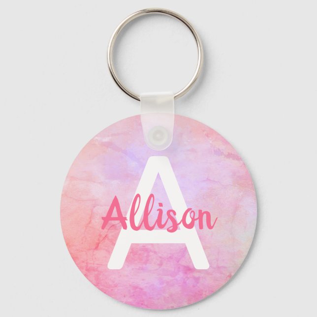 Light Pink Rose Marble Marbled Custom Name Text  Keychain (Front)