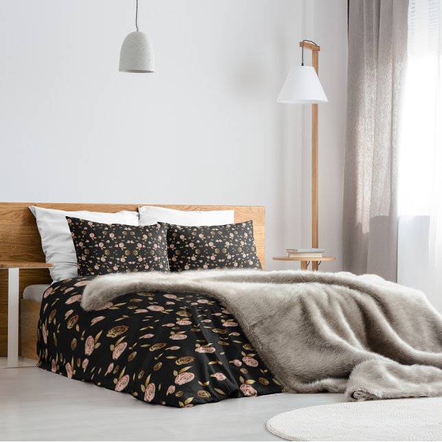 Light Pink Rose Pattern on Black Pillowcase (Creator Uploaded)