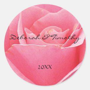 Light Pink Rose Personalized Round Wedding Sticker