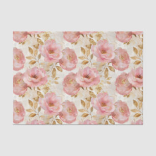 Light Pink Roses Pattern with Gold Leaves Tissue Paper