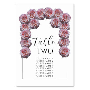 Light Pink Roses Wedding Guest Names Table Number