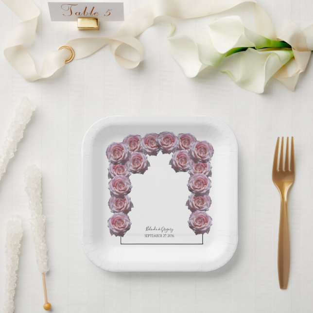 Light Pink Roses Wedding  Paper Plate (Wedding)