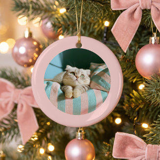 Light Pink Round Photo Border Personalized Ceramic Ornament