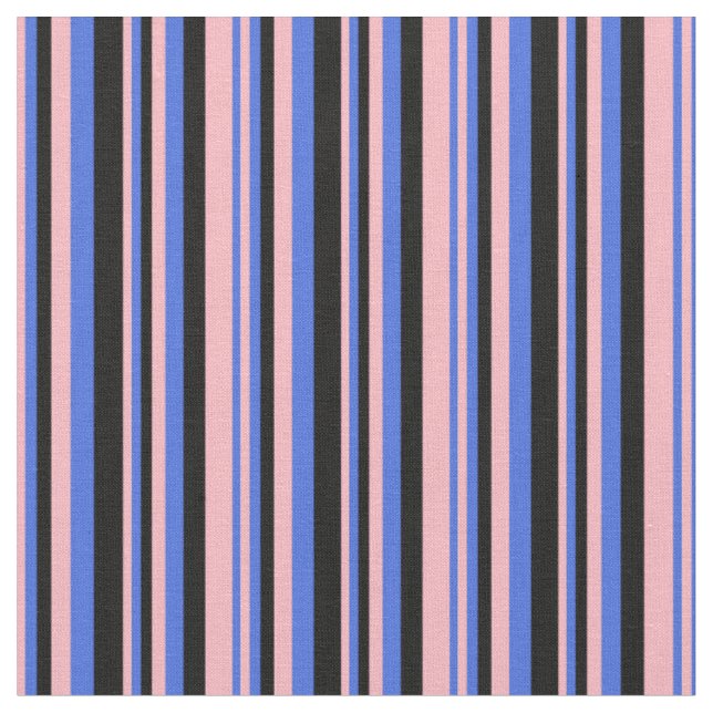 Light Pink, Royal Blue, and Black Lines Fabric (Close Up)