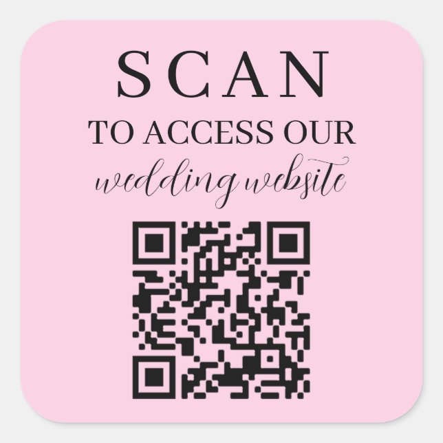 Light Pink Scan To Access Wedding Website QR Code Square Sticker (Front)
