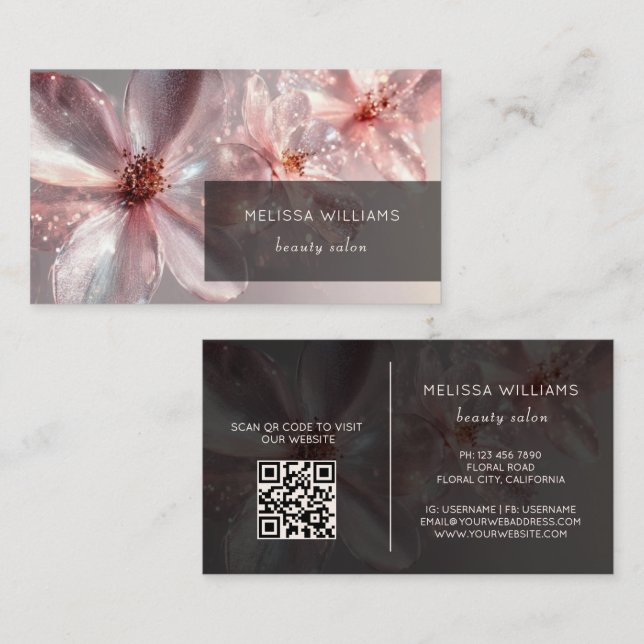 Light Pink Shiny Metallic Flower  Business Card (Front/Back)