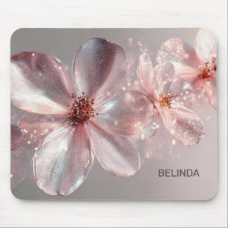 Light Pink Shiny Metallic Flower  Business Card Mouse Pad