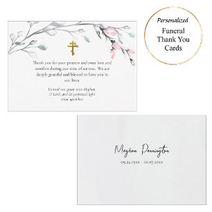Light Pink Silver Gray Flower Branch Funeral       Thank You Card