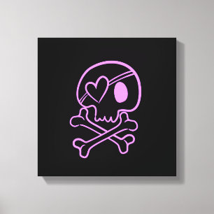 Light Pink Skull & Crossbones with Heart Eyepatch Canvas Print
