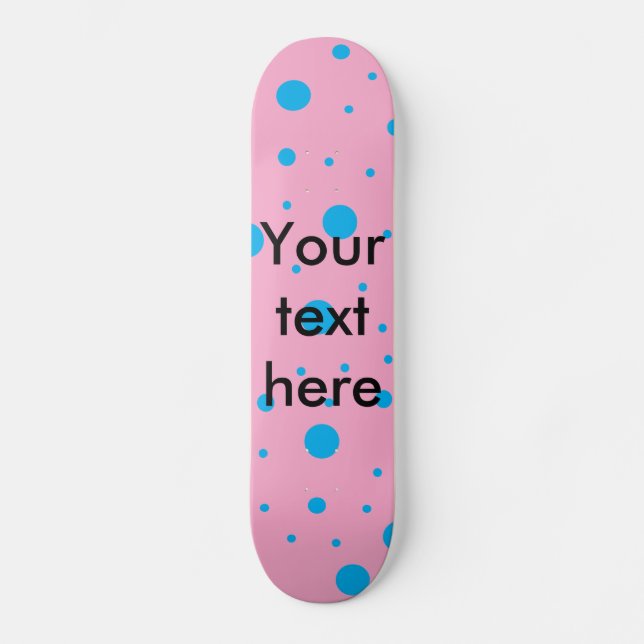 Light pink sky blue tiny and big polka dots skateboard (Front)
