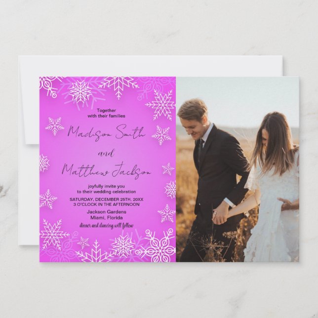 Light Pink Snows Wedding Invitations with photo (Front)