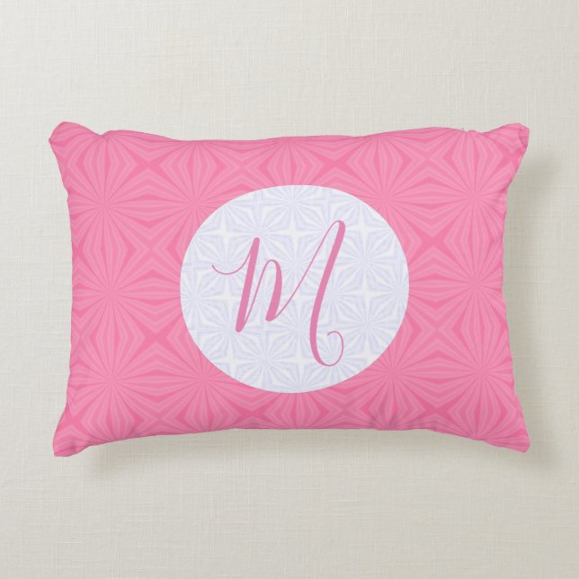 Light Pink Squiggly Squares Personalize Initial  Accent Pillow (Front)