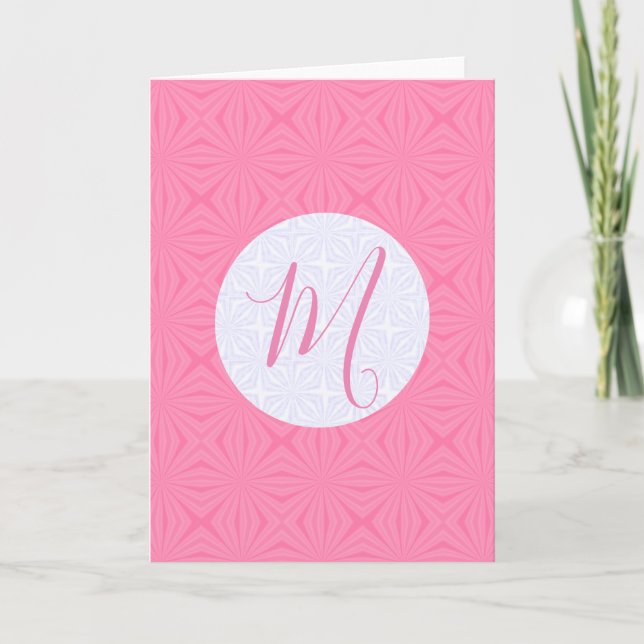 Light Pink Squiggly Squares Personalize Initial  Card (Front)