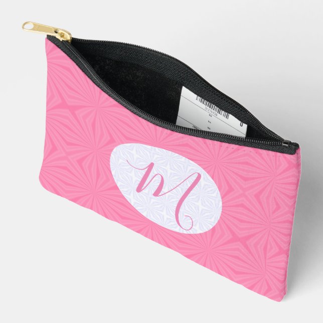 Light Pink Squiggly Squares Personalized Initial Accessory Pouch (Open)