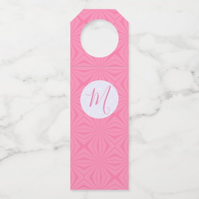 Light Pink Squiggly Squares Personalized Initial Bottle Tag (Front)