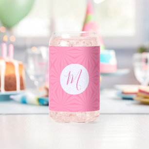 Light Pink Squiggly Squares Personalized Initial Can Glass