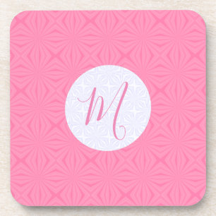 Light Pink Squiggly Squares Personalized Initial  Coaster