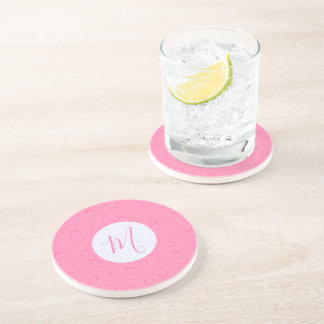 Light Pink Squiggly Squares Personalized Initial Coaster