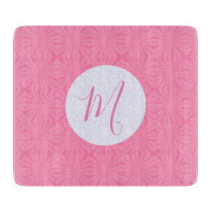 Light Pink Squiggly Squares Personalized Initial  Cutting Board