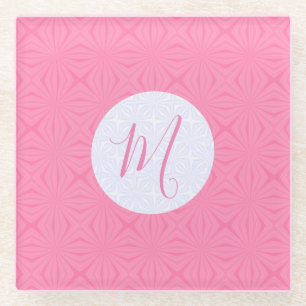 Light Pink Squiggly Squares Personalized Initial  Glass Coaster