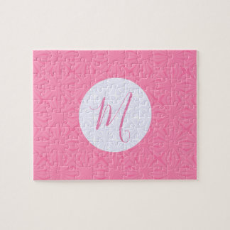 Light Pink Squiggly Squares Personalized Initial Jigsaw Puzzle